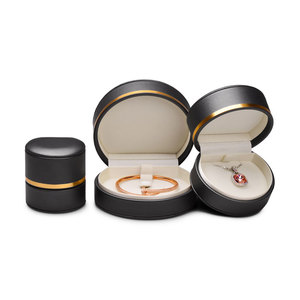 FANXI H107 Custom logo Black Leather Jewelry Box Ring <b>Earrings</b> Pendant Necklace Box Jewelry Packaging Round Jewelry <b>Boxes</b> - Product Image 5
