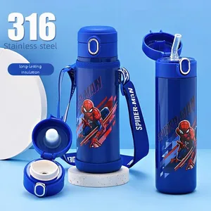 500ml dessin animé enfants thermos tasse grande capacité 316 acier inoxydable Spider-Man étudiant école spécial paille bouteille d'eau