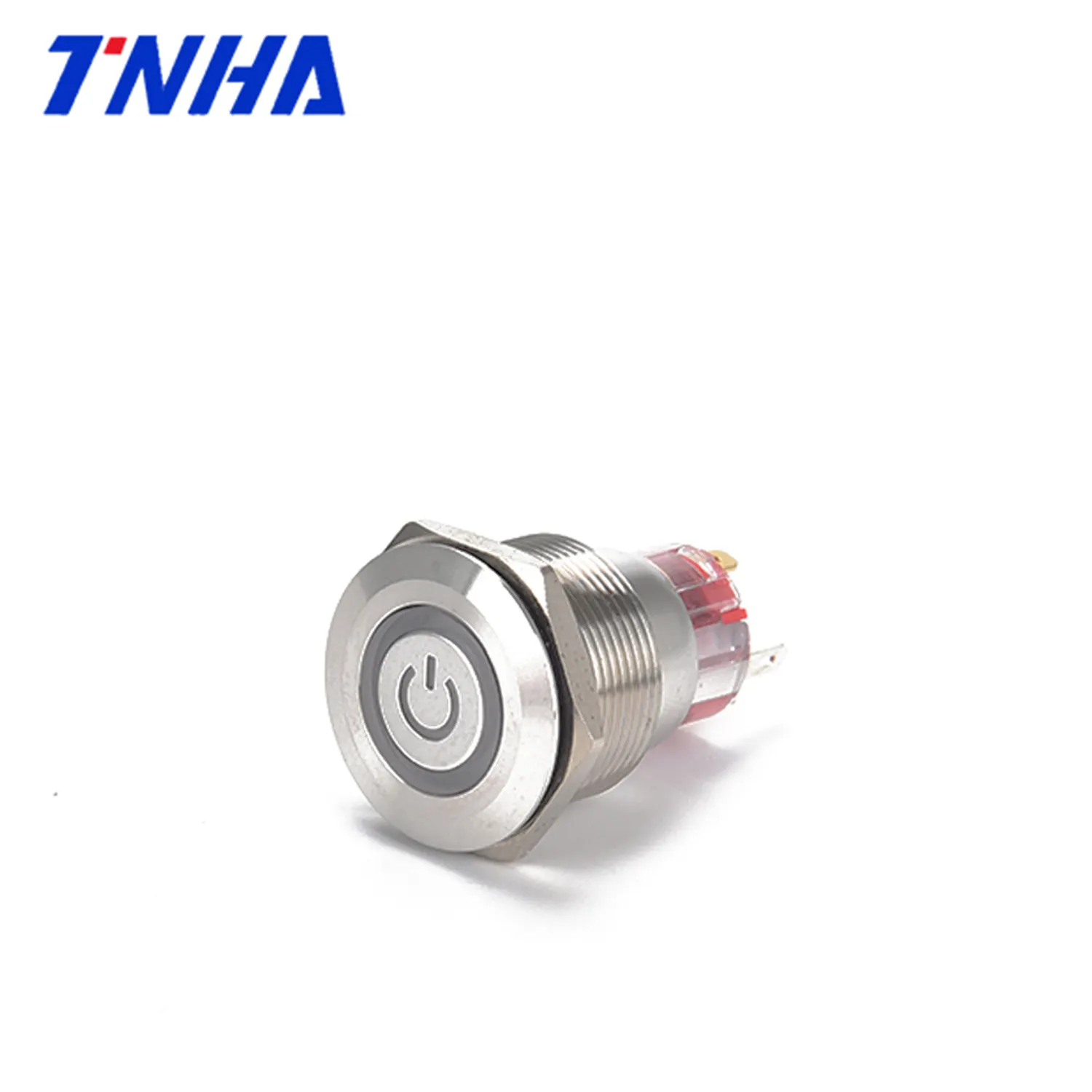 LB22A-P IP65 22mm LED light Flat Metal push button reset stainless steel Power pushbutton Customizable plastic on-off switch