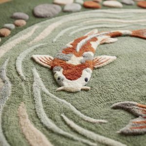 Moss Koi Fish Hand Tufted Wool <b>Rug</b> Featuring 3D Pebble Pond Design Area Carpet for Living Room Bedroom <b>Nursery</b> Kids Space Bulk - Product Image 6