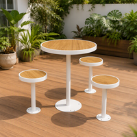 Ensemble de meubles de bar d'extérieur, table ronde en HPL imitation bois, chaise en acier galvanisé imperméable pour jardin, terrasse, balcon