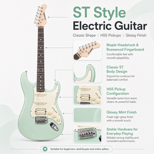 <span class=keywords><strong>Guitare</strong></span> électrique de style ST vert menthe, 6 cordes, micros HSS, corps brillant, touche en palissandre, <span class=keywords><strong>guitare</strong></span> électrique pour les acheteurs en gros - Product Image 5