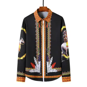 Men's long-sleeved shirts fashion button European aristocratic men's Indian style printed casual shirt
