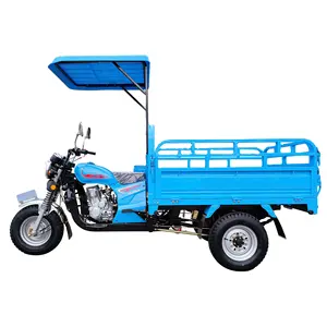 कार्गो लोडिंग के लिए कैनोपी 3 व्हील मोटरसाइकिल के साथ 150 सीसी पेट्रोल कार्गो ट्राइसाइकिल, कम कीमत वाली फार्मिंग ट्राइसाइकिल