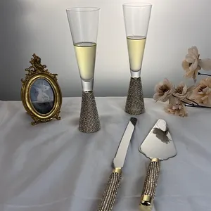 Logo personnalisé diamant vente en gros champagne flûte verre boîte cadeau mariage gâteau spatule