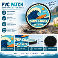 Patch en caoutchouc PVC gaufré 3D écologique, motif planche de surf vague de la côte, imperméable, avec fermeture auto-agrippante, pour sac à dos de surf et casquette