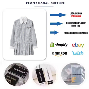 Sólido geométrico plisado a rayas transpirable tela Casual <span class=keywords><strong>elegante</strong></span> lindo Mini camisa <span class=keywords><strong>vestido</strong></span> <span class=keywords><strong>para</strong></span> <span class=keywords><strong>el</strong></span> día primavera otoño fiesta - Product Image 2