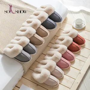 new design high quality winter slippers, faux fur home slippers, warm plush house slippers for men and women