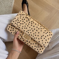 Nouveau Sac à Bandoulière Carré en Cuir PU à Rabat et Chaîne, Motif Pois Fourrure, pour Femme, Tendance et Polyvalent, Été 2026