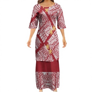 Nouvelle conception personnalisée, imprimé tribal polynésien hawaïen, col rond, ensemble deux pièces pour femmes, taille plus, décontracté, style Samoan Puletasi Ptaha - Product Image 2