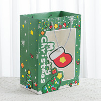 Sacs en papier de Noël réutilisables en gros avec fenêtre, impression personnalisée du logo, emballage cadeau de Noël, sacs en papier avec poignée en corde torsadée