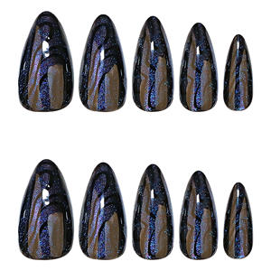 24 Uds. Uñas postizas brillantes de almendra ojo de gato, uñas usables brillantes, productos de uñas negras, arte de <span class=keywords><strong>manicura</strong></span>, cubierta completa, reutilización extraíble - Product Image 4