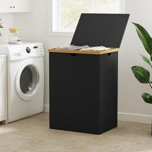JQ Large Waschekorb <strong>Bamboo</strong> Foldable Dirty <strong>Laundry</strong> Basket Hamper with 2 Removable Inner <strong>Bags</strong> for Bedroom Clothes Storage - Product Image 6