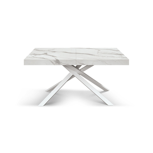 Extendable <b>White</b> Statuary Marble <b>Dining</b> <b>Table</b> 160x90 Metal Base Internal Use - Product Image 1
