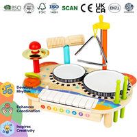 Table d'activités musicales en bois certifiée pour enfants, jouet sensoriel multi-instruments avec piano, tambours, cymbales et triangle, favorise le rythme
