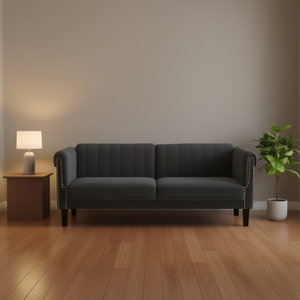 Dark <b>Grey</b> Velvet Chesterfield Sofa 100% Polyester Two Seat <b>Tight</b> Back Rolled Arms Living Room Furniture - Product Image 2