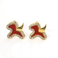 1PC Ensemble 3 pièces en acier inoxydable rouge plaqué or 18 carats, motif cheval, Collier, Bracelet et Boucles d'oreilles porte-bonheur, pour Mariage, Fête, Tendance, Luxe