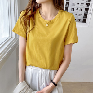 2025 Sommer Damen bekleidung Bequeme Baumwolle Rauchgrau <span class=keywords><strong>T</strong></span>-Shirt mit Rundhals ausschnitt Kurzarm Sommer Slim Shirts Einfarbiges Strick hemd - Product Image 6