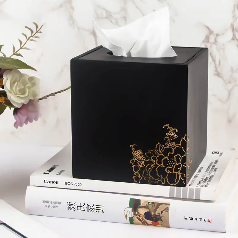 Luxury Tissue Box Custom Logo Hotel Supplies Tissue Box Minimalist Black Tissue Box Container Home Decoration