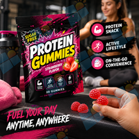 Gummies protéinés à la fraise avec isolat de protéines de pois sans sucre, 20 unités, supplément nutritionnel sportif à croquer, usine OEM