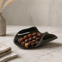 Plateau à chocolat en verre sculpté noir Jossin, bol de service arabe avec finition mouchetée d'or pour le Ramadan et la décoration de table