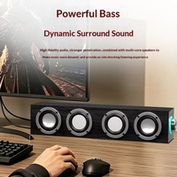 Q-E3367 Barre de son rétro en bois grainé 10W avec basses, Bluetooth 5.4/Haut-parleur USB pour ordinateur de bureau, jeux et bureau