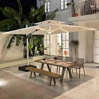 Turquoise intelligent résistant au vent mural piscine extérieure patio plage led lumière parapluie tissu robuste moderne