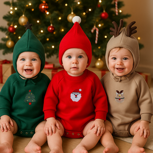 2026 圣诞婴儿卫衣 圆领毛衣 套头衫 棉质抓绒 冬季幼儿男孩女孩衣服 男女通用儿童卫衣 - Product Image 1