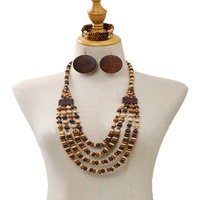 Ensemble de bijoux en perles de bois style bohème, collier et boucles d'oreilles multicouches pour femmes, accessoires vestimentaires, vente en gros