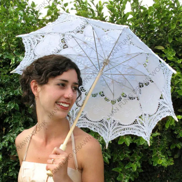 Wedding Decoration Bride Handmade Victorian Battenburg Parasol Lace Umbrella