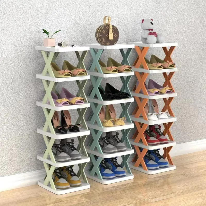 Estantes de almacenamiento de zapatos apilables en forma de X, organizador de exhibición de zapatos de plástico DIY, organizador de ahorro de espacio, almacenamiento de zapatos para sala de estar