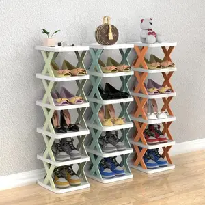 Étagères de rangement de chaussures empilables en forme de X organisateur bricolage vitrine de chaussures en plastique économiser de l'espace organisateur salon stockage de chaussures