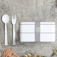 Boîte à bento en plastique RPET Offres Spéciales de qualité alimentaire à double couche de forme oblongue avec bandage Boîte à bento écologique pour employé de bureau