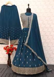 Nouveaux vêtements indiens et pakistanais au design tendance de style palazzo Salwar Kameez pour une occasion de festival indienne - Product Image 2