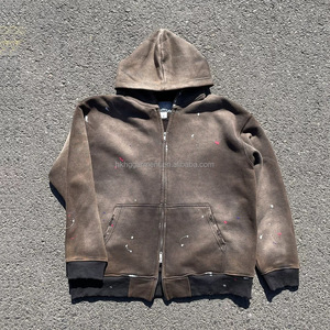 Sudadera con Capucha Personalizada, Estilo Vintage, Lavada con Ácido, con Efecto de Salpicaduras de Pintura, Sudadera Holgada con Efecto Desgastado por el Sol para Hombre, Ropa Urbana Retro - Product Image 1