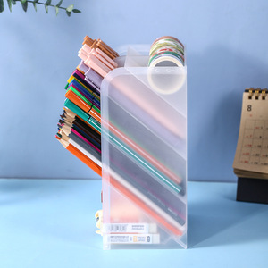 Transparent Slanted Pen Holder <b>Storage</b> Box 9 Grids Plastic Stationery Organizer For <b>Art</b> <b>Supplies</b> Student Desk Use - Product Image 4