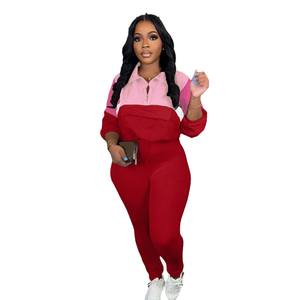 Женские повседневные толстовки на молнии с длинным рукавом, леггинсы, 2 шт., комплект из цветного блока для осени, оптовая продажа, зима-осень, Ropa De Mujer - Product Image 4