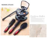 Professionelle 5-teilige Barbier-Salon-Massagebürste Detangle Pinsel-Stil-Werkzeug Spiegel und Halterung Ständer Anzieh-Kamm-Kits Salon-Haarbürste