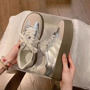 Baskets Rétro Allemandes à Plateforme Argentées pour Femme, Collection Printemps-Été 2026, à Bout Rond et Semelle Épaisse, Style Décontracté et Sportif, Vintage - Product Image 6