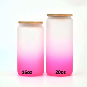 Oferta Especial: Vaso de Vidrio Sublimable con Tapa de Bambú, Forma de Lata, Color Degradado Esmerilado, 16oz/20oz, para Café, Refrescos y Cerveza, Envío desde Almacén en EE. UU. - Product Image 3