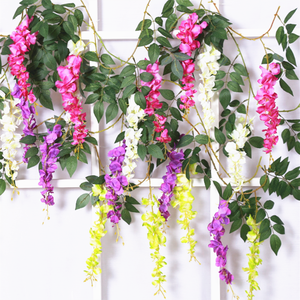 Guirlande <span class=keywords><strong>de</strong></span> fleurs artificielles en <span class=keywords><strong>fil</strong></span> <span class=keywords><strong>de</strong></span> <span class=keywords><strong>fer</strong></span> <span class=keywords><strong>de</strong></span> haute qualité M0311, glycine suspendue, 6 branches, fleurs <span class=keywords><strong>de</strong></span> glycine artificielles en soie - Product Image 2