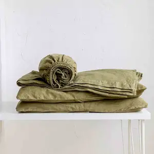 Verde oeko-tex certificada suave fácil cuidado puro 100% linho lençol folha plana cama conjunto com fronha