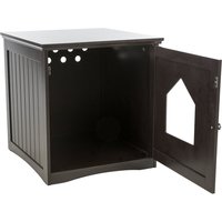 Enclos pour litière de chat en bois avec porte en forme de maison, armoire de toilette cachée pour animaux de compagnie pour salle de bain, finition brun foncé