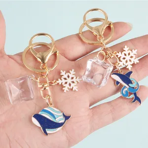 Hand Dripping Oil Keychain Cute Cartoon Whale snowflake Backpack Bag Charm Pendant Keyring Kawaii metal Key Chains Couple Gift