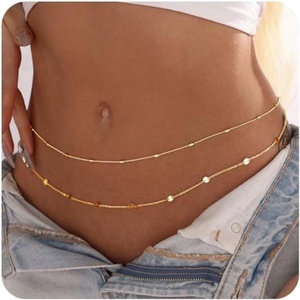 Catena da vita da donna a doppio strato in acciaio inossidabile placcato oro con perle di miglio, popolare per il commercio transfrontaliero - Product Image 4