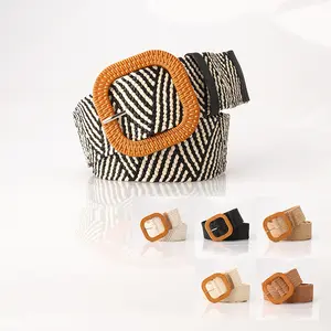 Vestido bohemio de moda para mujer, banda ancha de cintura, cinturones de cintura elásticos trenzados elásticos, cinturones de tela tejida de paja PP - Product Image 1
