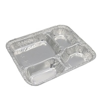 Paket kustom grosir piring aluminium Foil 2/3/4 kompartemen panci Foil aluminium sekali pakai dengan tutup
