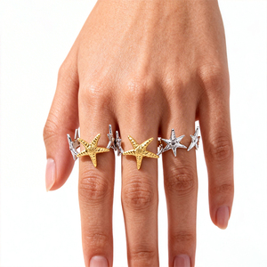 Anello regolabile a forma di stella marina in acciaio inossidabile placcato oro, moderno ed elegante per feste - Product Image 1