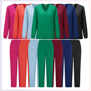 Women Long Sleeve Scrub Set Moisture Wicking Knitted Split Uniform For Medical Staff Hospital Workwear Green S XXL - Product Image 4