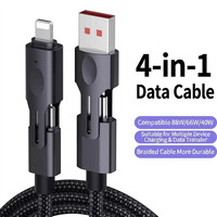 Câble de charge rapide USB-C PD 3A 4-en-1 avec conducteur en cuivre pur et blindage tressé, puissance 66W pour téléphones/tablettes iOS et Android